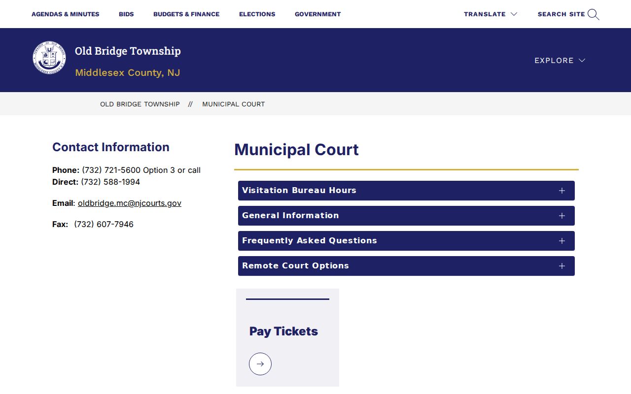 Old Bridge criminal history Municipal Court official page