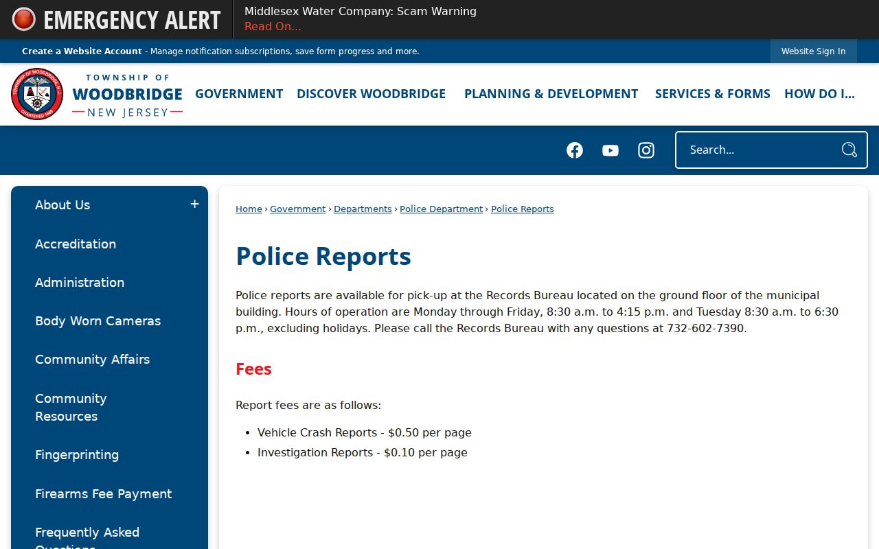 Woodbridge criminal history police report pickup instructions