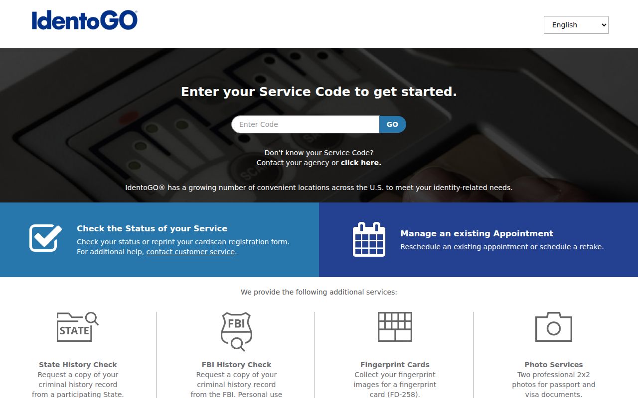 Middlesex County criminal history fingerprint enrollment through IdentoGO