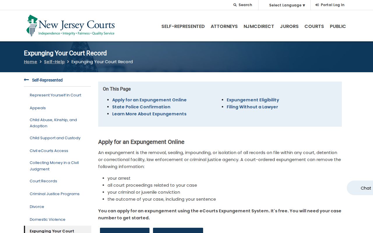 Middlesex County criminal record expungement guidance from New Jersey Courts