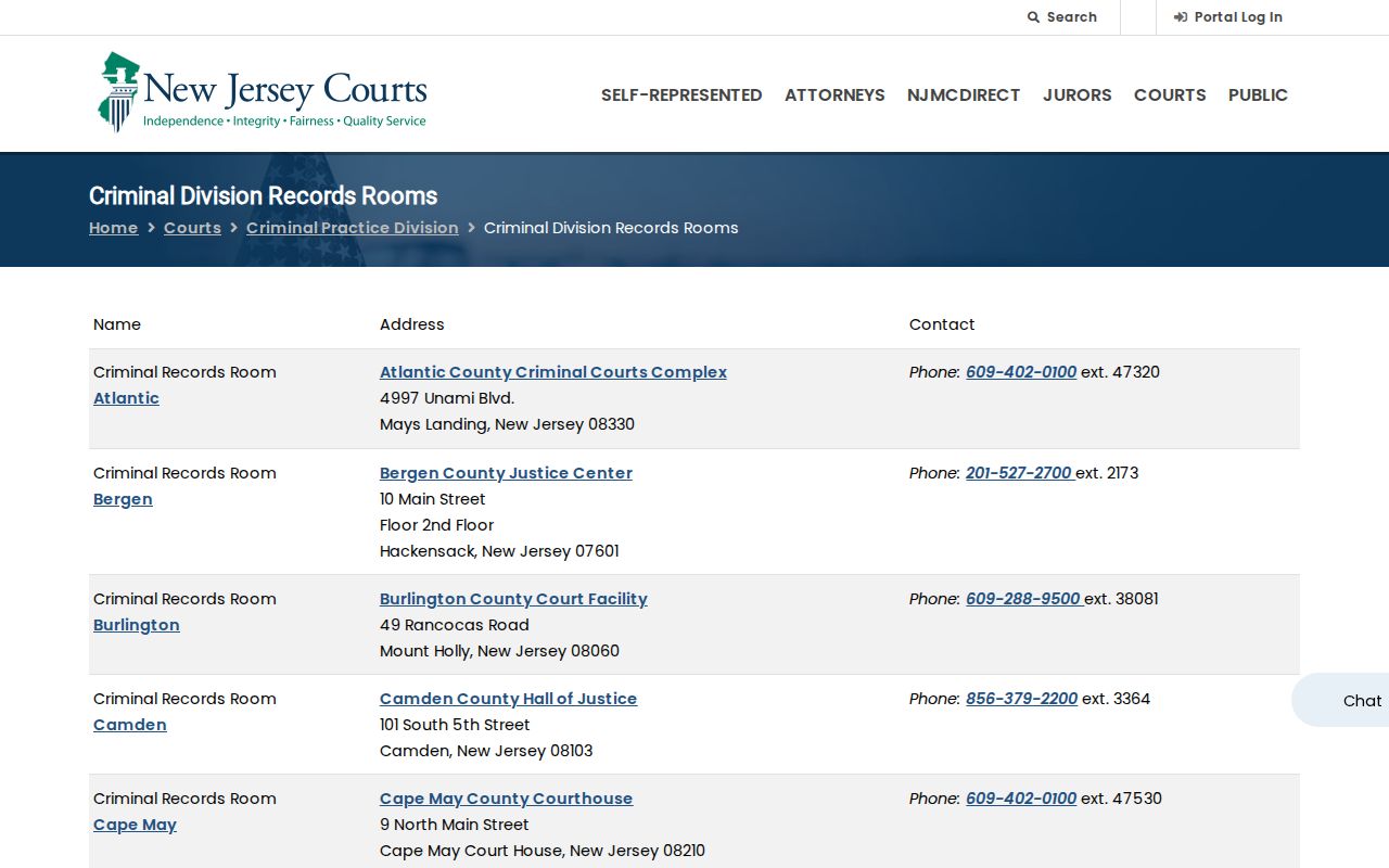 Middlesex County criminal record room listing for court document access